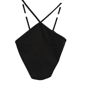 Zara Tank Top Womens M Black Ribbed Halter Neck Cross Back Crop Top